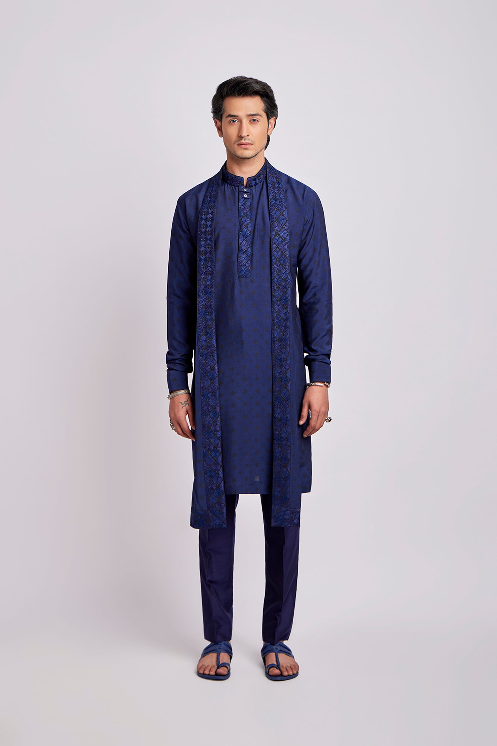 Navy blue Stole Kurta Set - Tzar