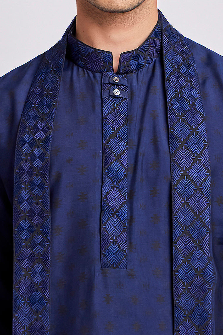 Navy blue Stole Kurta Set - Tzar